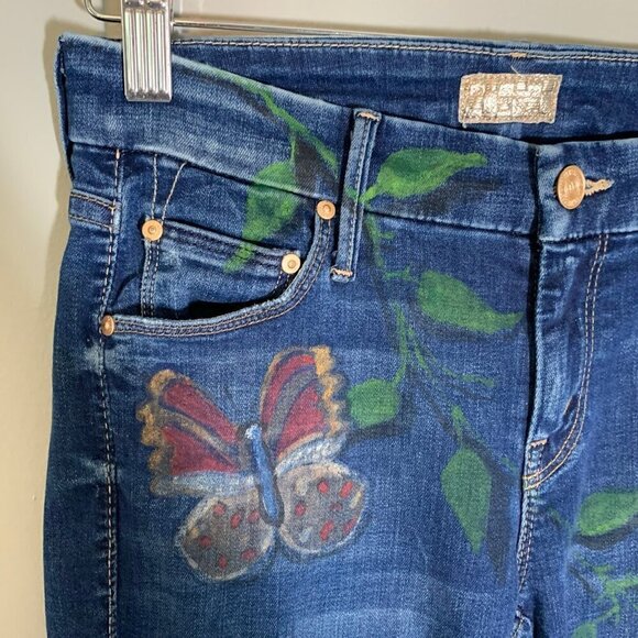 Mother‎ The Looker smoke and mirrors skinny stretch custom painted denim jeans - Picture 2 of 12